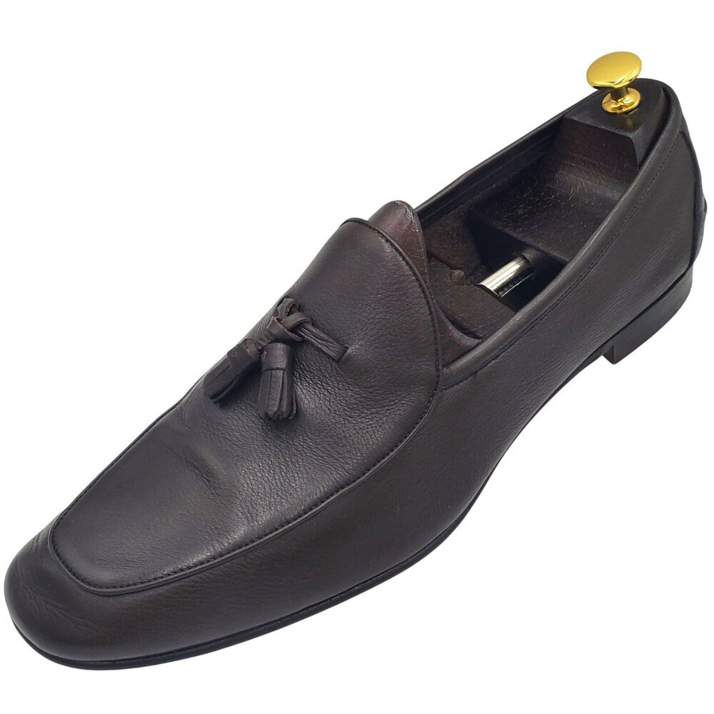 Italy Ermenegildo Zegna Men's Size 13US/12EU Brown leather tasseled loafer shoes